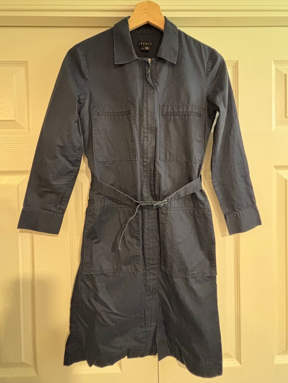 Theory Navy Blue Belted Utility Shirtdress 100% cotton Size 0